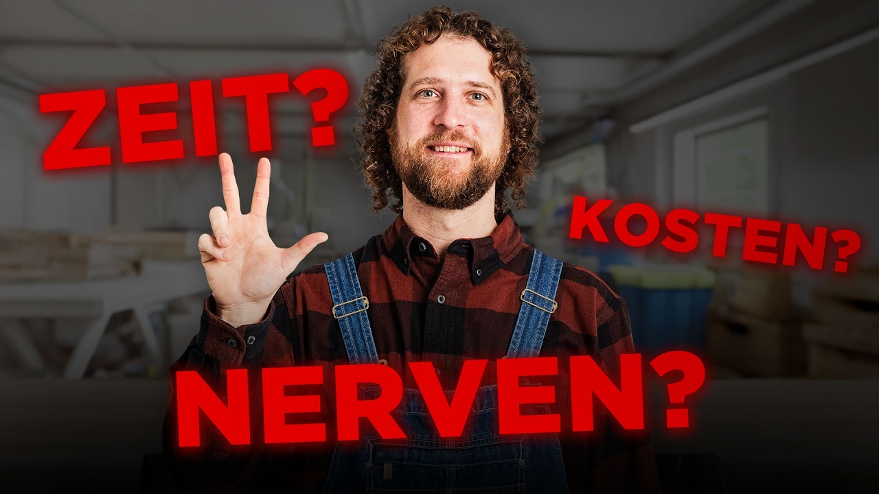 Vorschaubild: Tobias Haack in kariertem Hemd und Latzhose zeigt drei Finger, daneben rote Schriftzüge „Zeit?“, „Kosten?“ und „Nerven?“