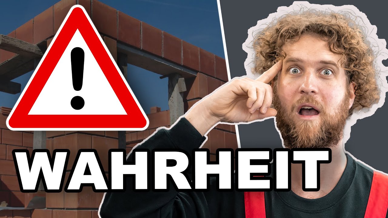 Vorschaubild: Tobias Haack mit erstauntem Gesicht tippt sich mit dem Finger an die Stirn, links ein Warndreieck mit Ausrufezeichen vor einem Rohbau aus Ziegelmauerwerk, Schriftzug „Wahrheit“